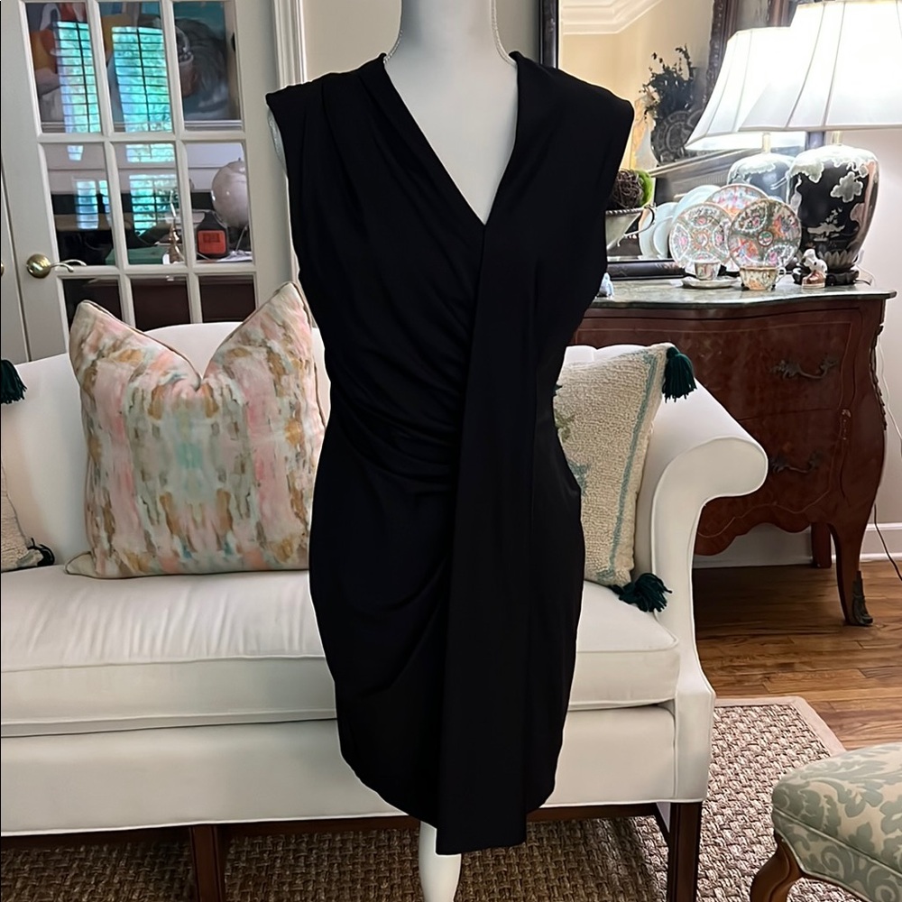 DEX Elegant Black Dress With Flattering Detail On Front & Sheer Back Medium